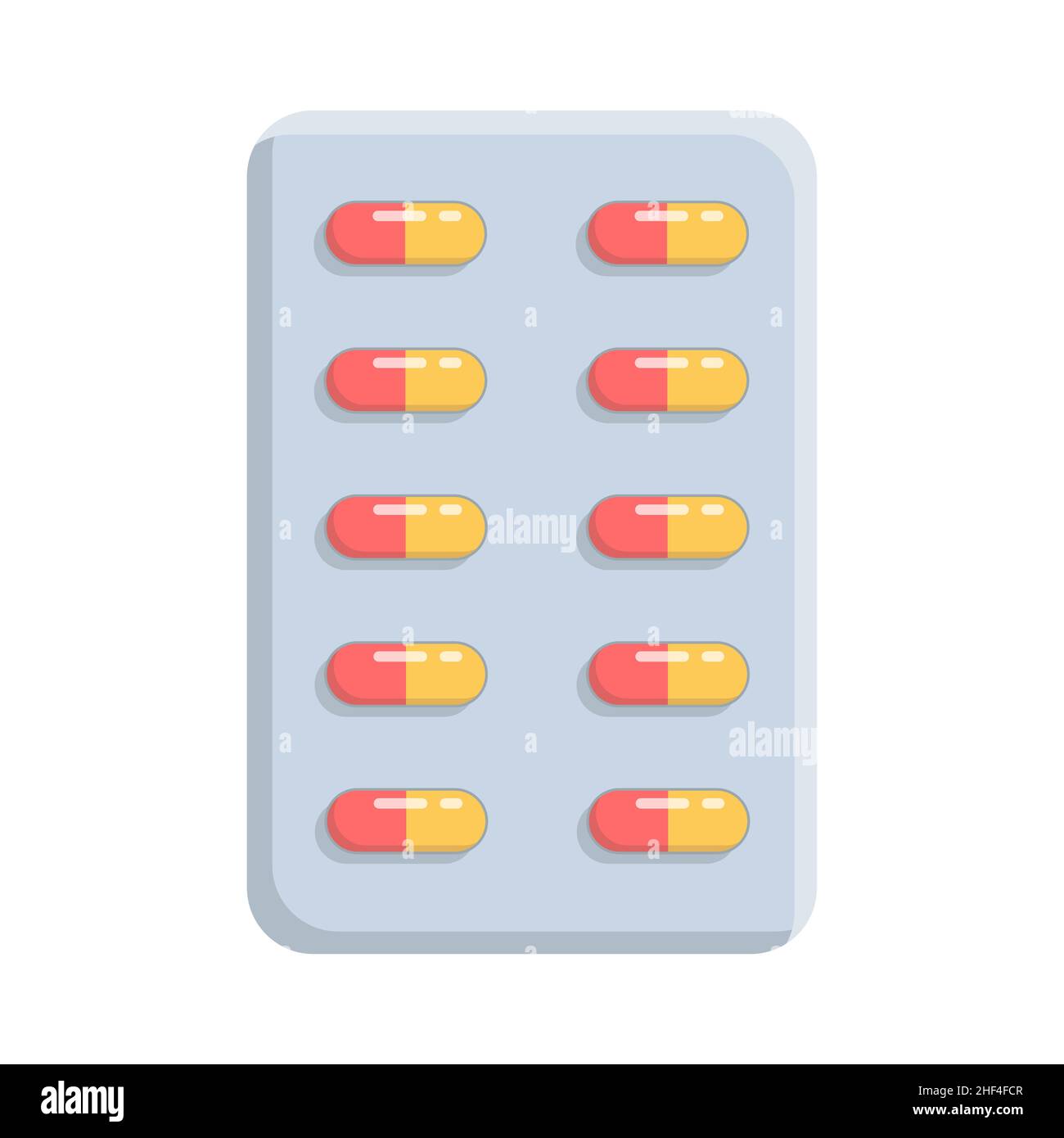 Capsule pills in a blister. Isolated vector illustration on white background. Cartoon flat style. Stock Vector