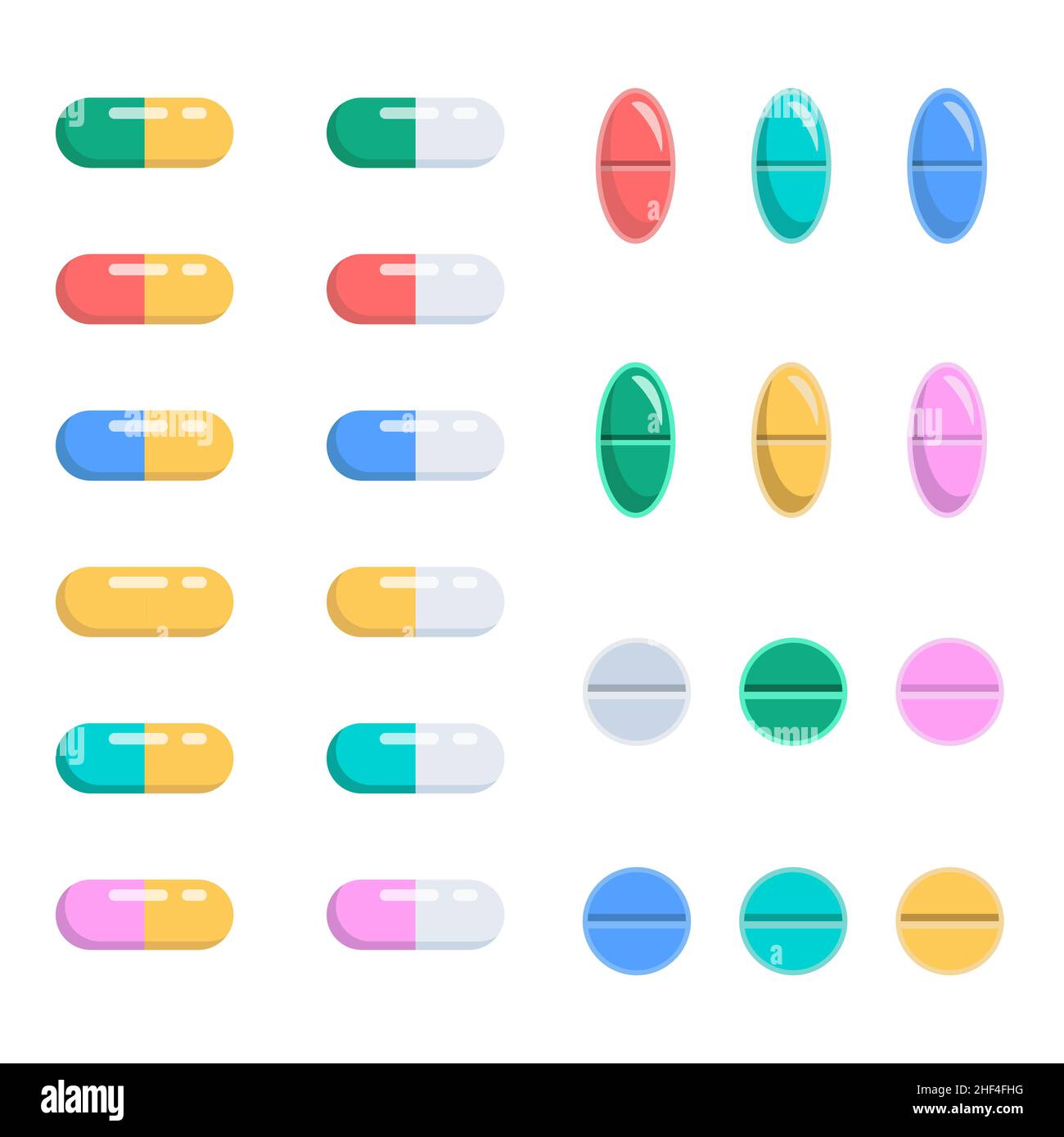 Set of pills of different shapes. Capsules, vitamins, pain relievers ...