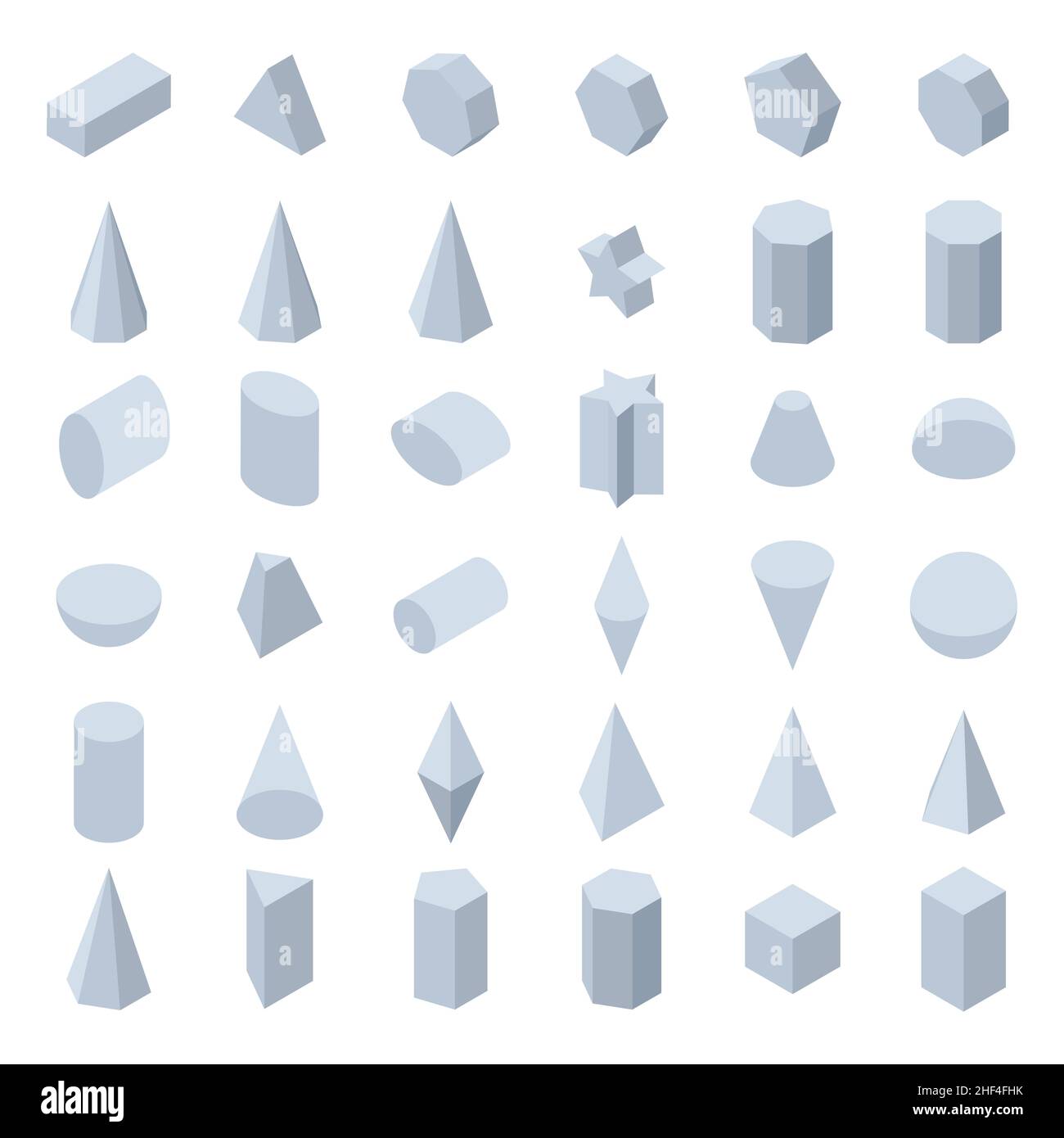 3d basic geometric shapes set. Isometric shapes for school, mathematics. Isolated vector