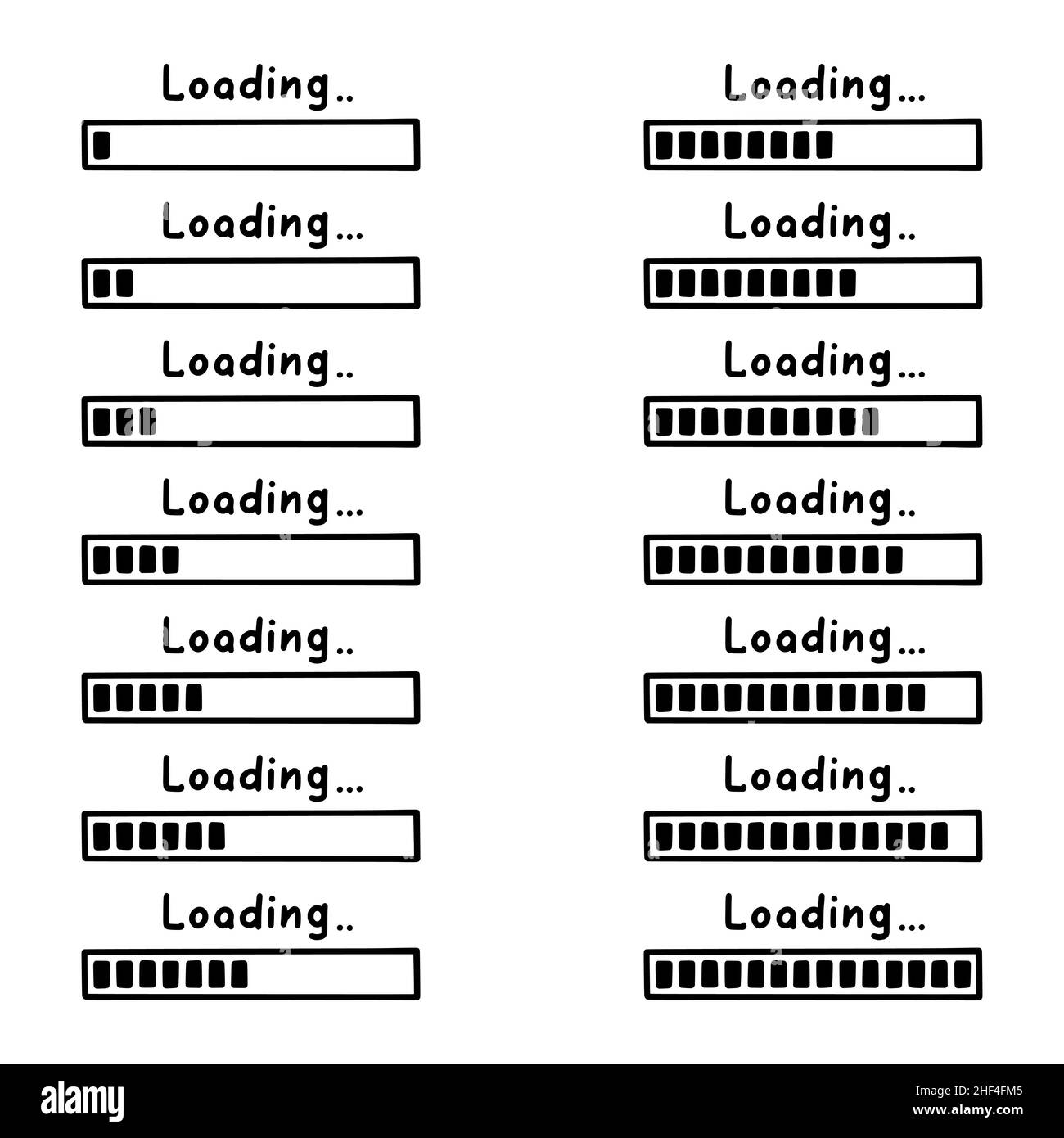 Loading bar, status and progress for animation. Doodle elements. Sketch
