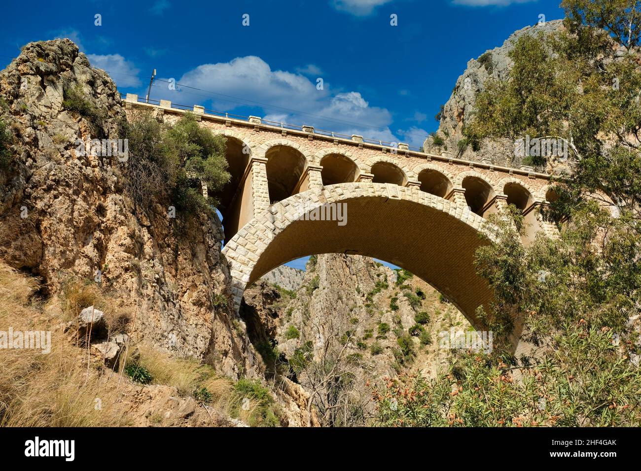Train bridge of El Chorro in desfiladero de los gaitanes in Malaga (Spain) Stock Photo