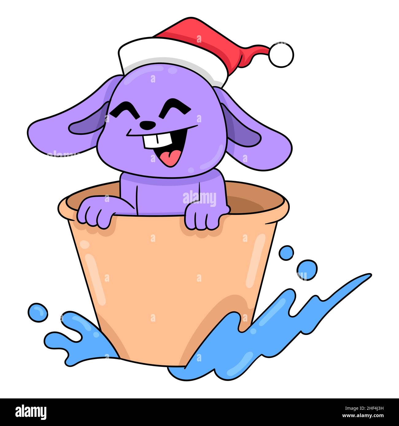 the rabbit is playing in the water on the boat from the bucket, vector ...