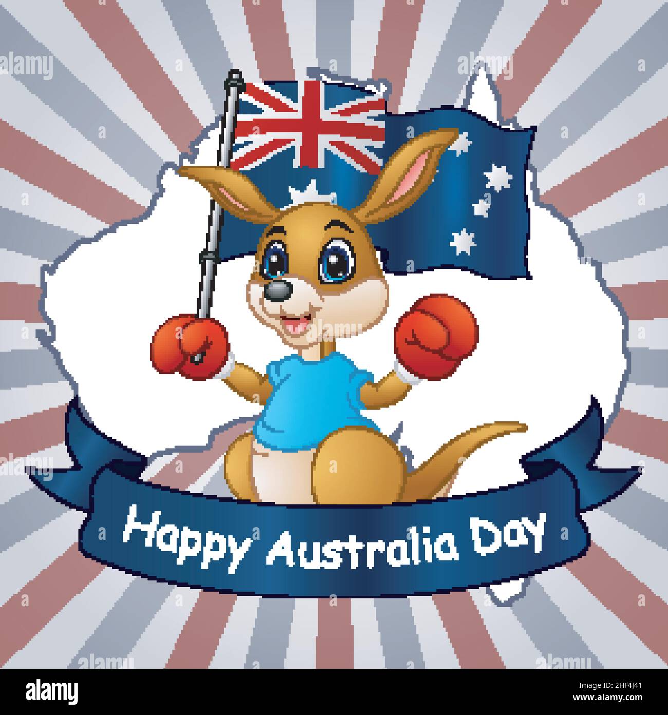 Happy australia Day Kangaroo holding a Flag on Map background Stock ...