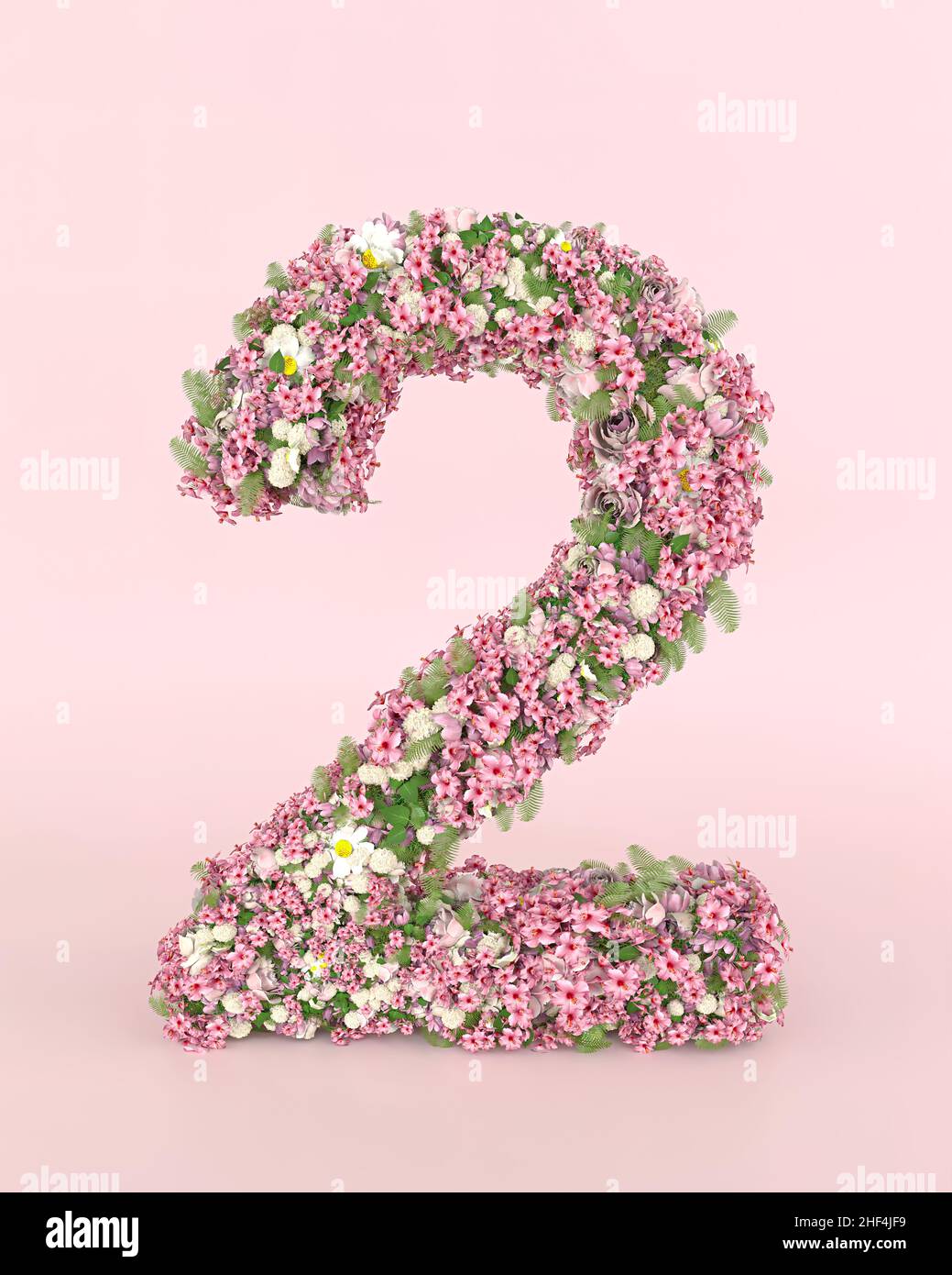 Creative number 2 concept made of fresh Spring wedding flowers. Flower ...