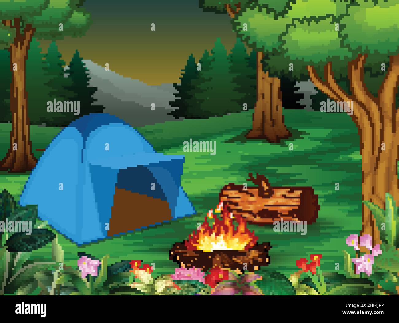 Forest camping concept with blue tent Stock Vector Image & Art - Alamy