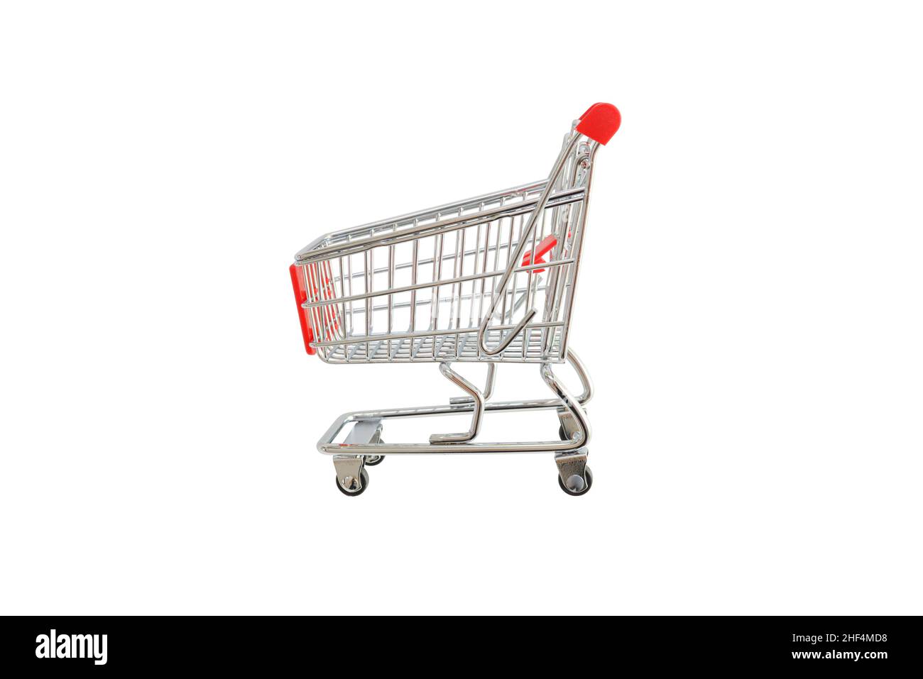Shopping trolley isolated in white. Side view Stock Photo Alamy