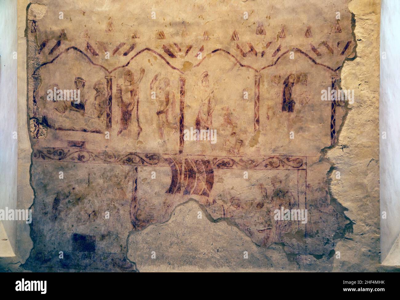 Medieval wall paintings in Wissington church, Suffolk, England, UK