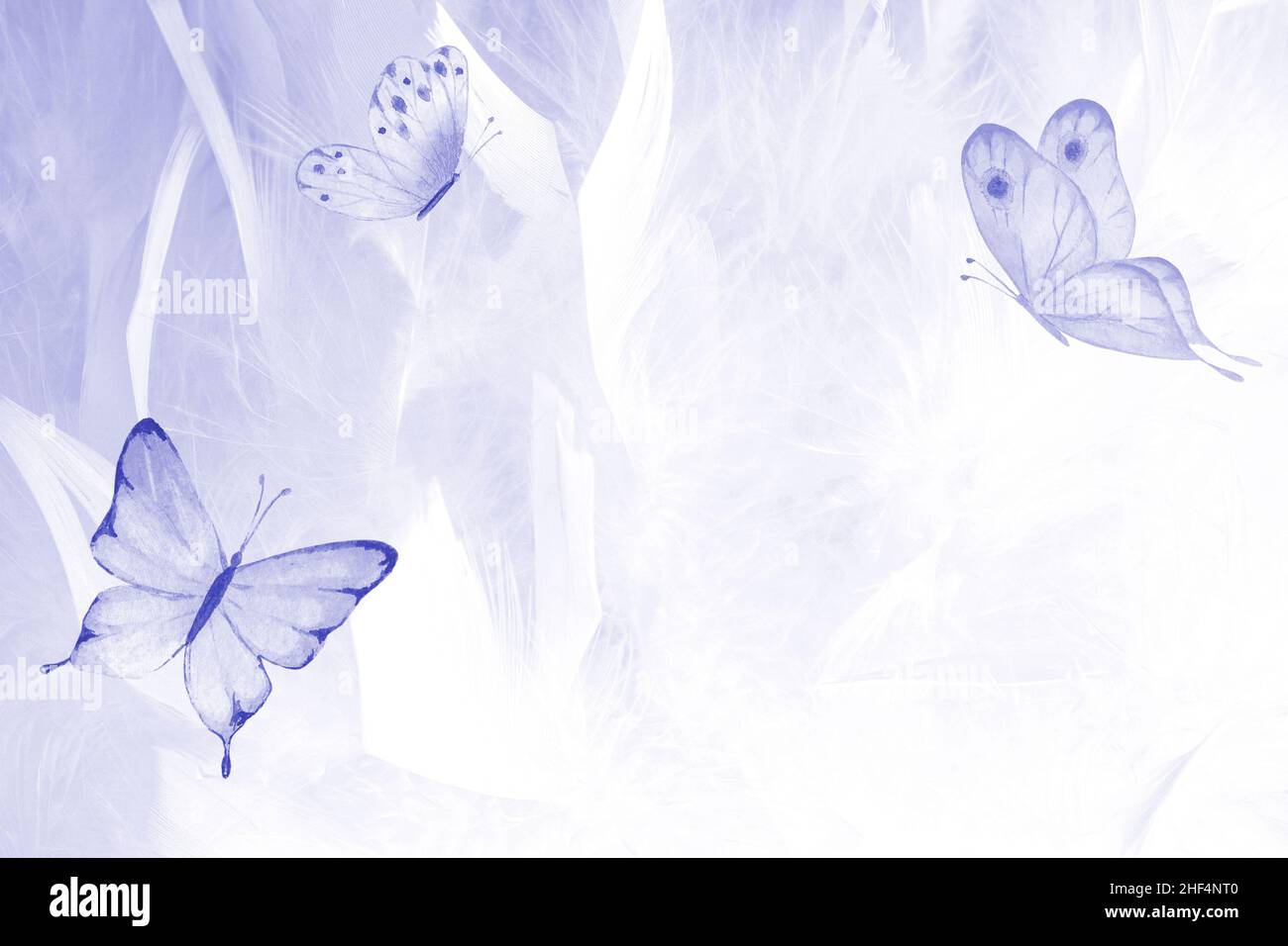 Abstract Very Peri color wedding horizontal butterfly background. Pastel  light purple backdrop with butterflies. Watercolor hand drawn illustration.  M Stock Photo - Alamy