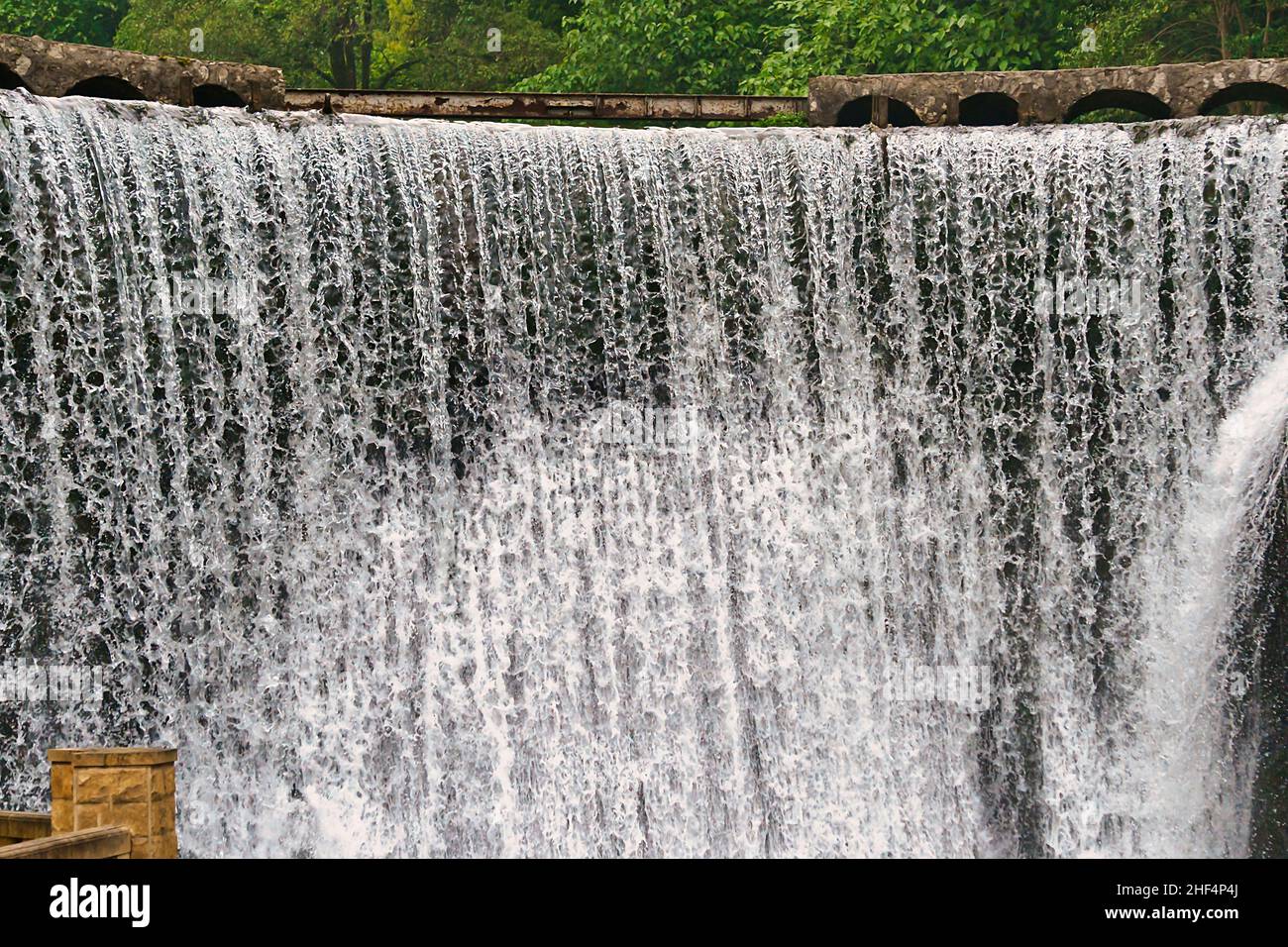 A landscape with an artificial waterfall created by Russian monks of ...