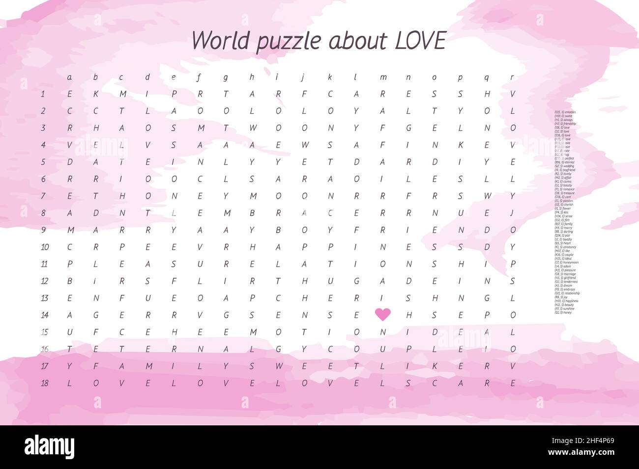 Valentines day word puzzle crossword find the listed words about love