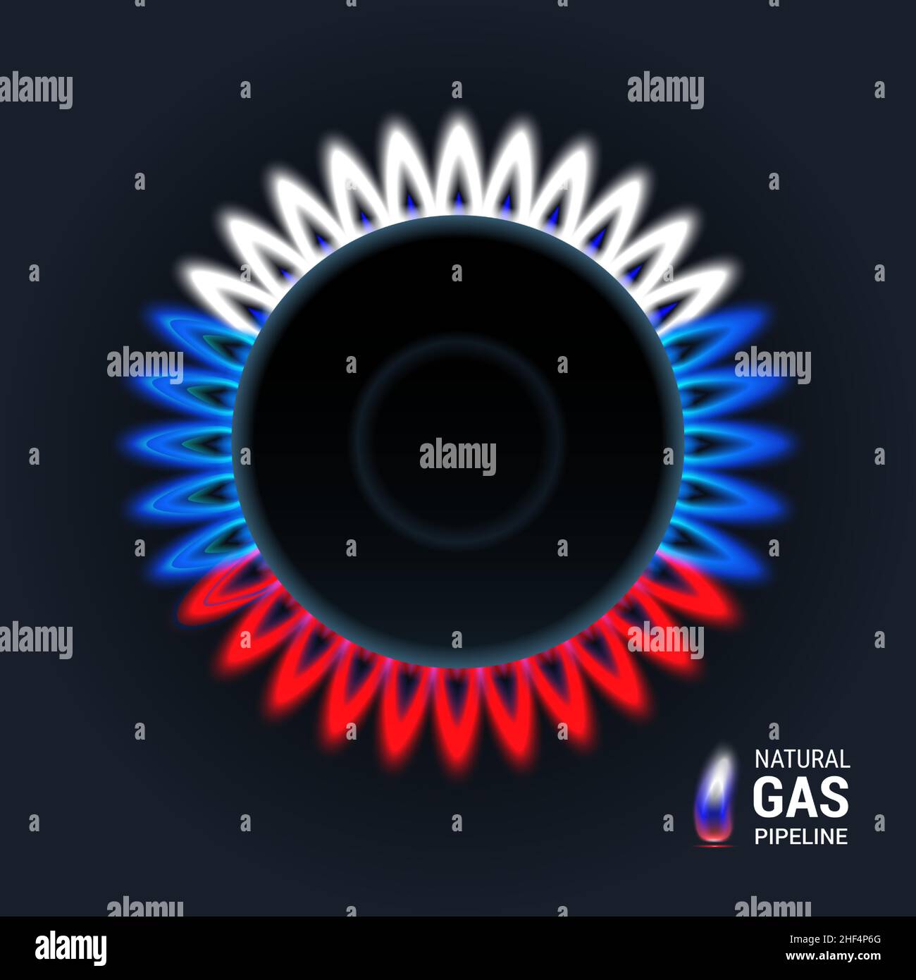 Gas burner with a tricolor flame, the flag of Russia. Pipeline clean