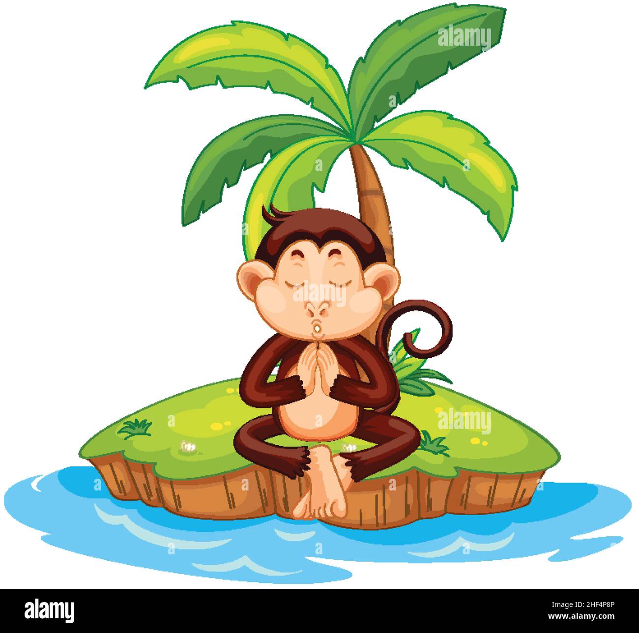 Meditating monkey cartoon character on isolated island illustration ...