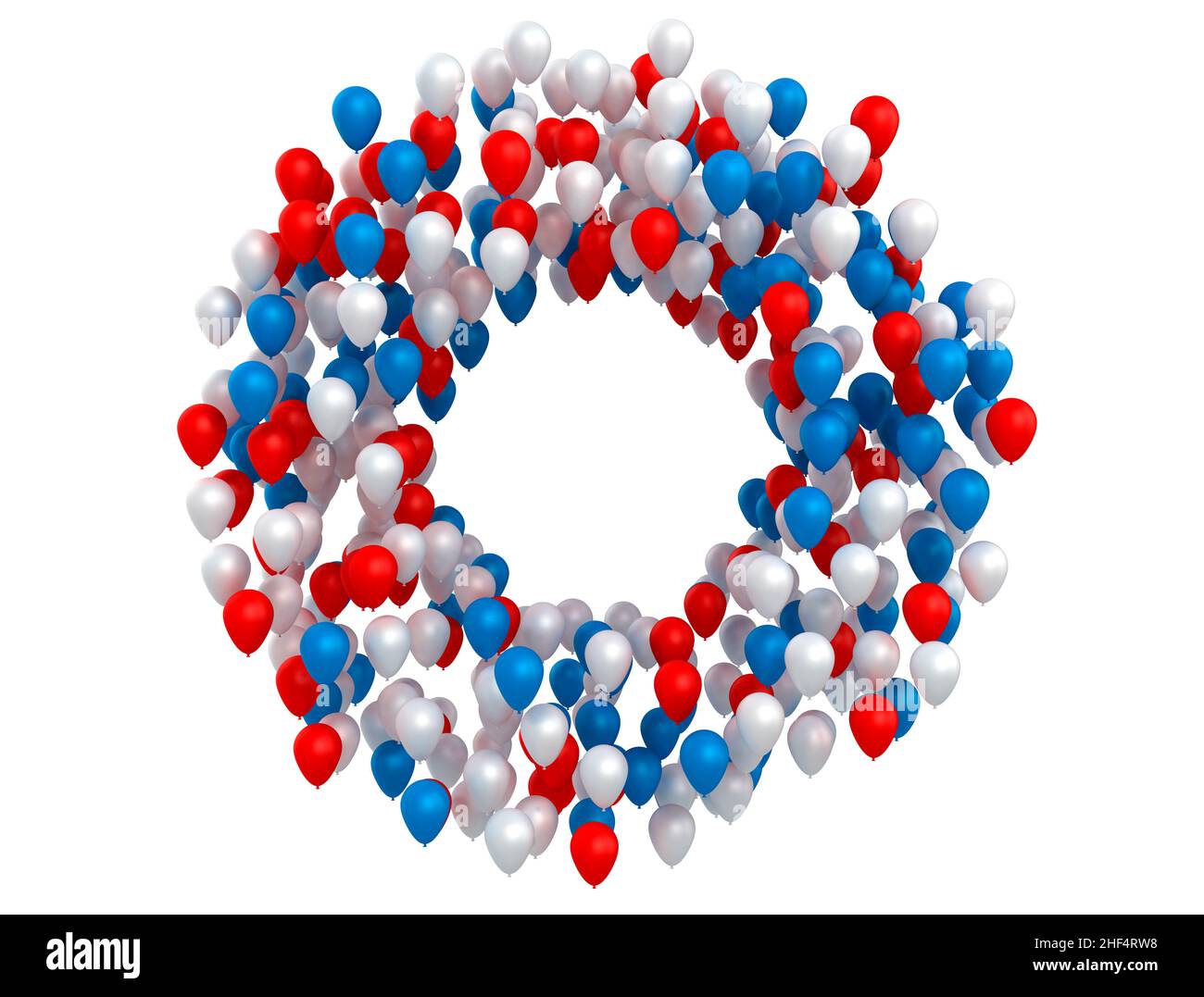 Red white and blue balloons in a circle isolated on white background. 3d render Stock Photo