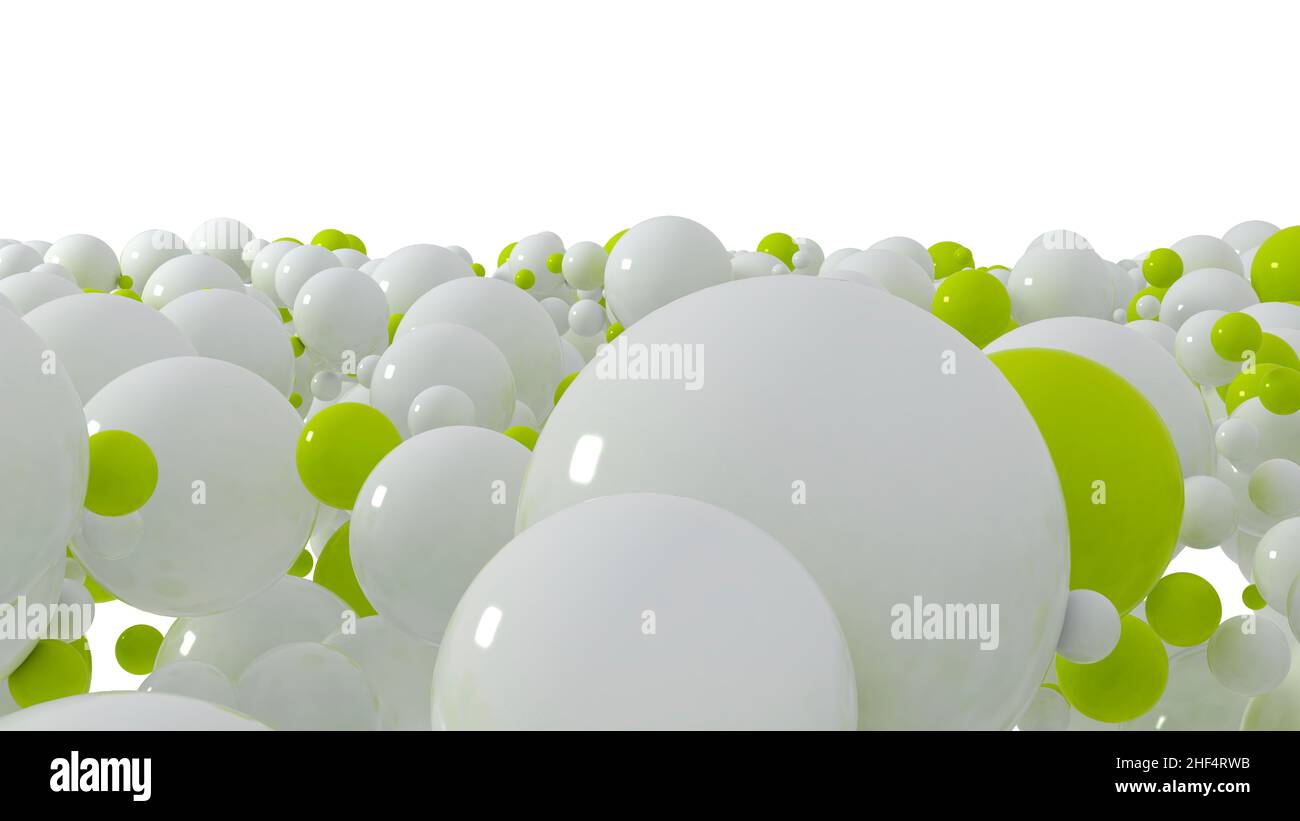 Shiny balls with different size on simple gradient background. Glossy bubbles in empty space Stock Photo