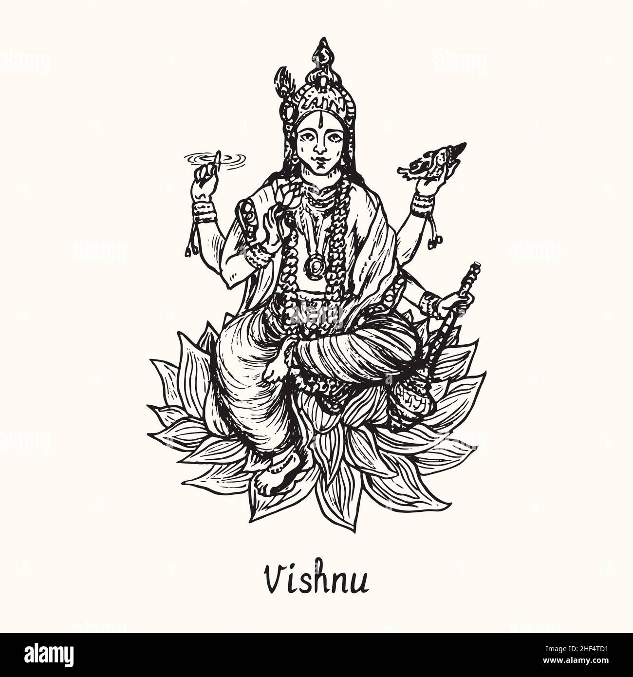 Hindu God Vishnu Black And White