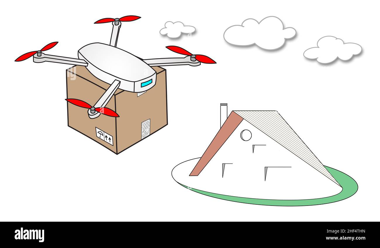 Illustration of a drone delivery concept Stock Photo - Alamy