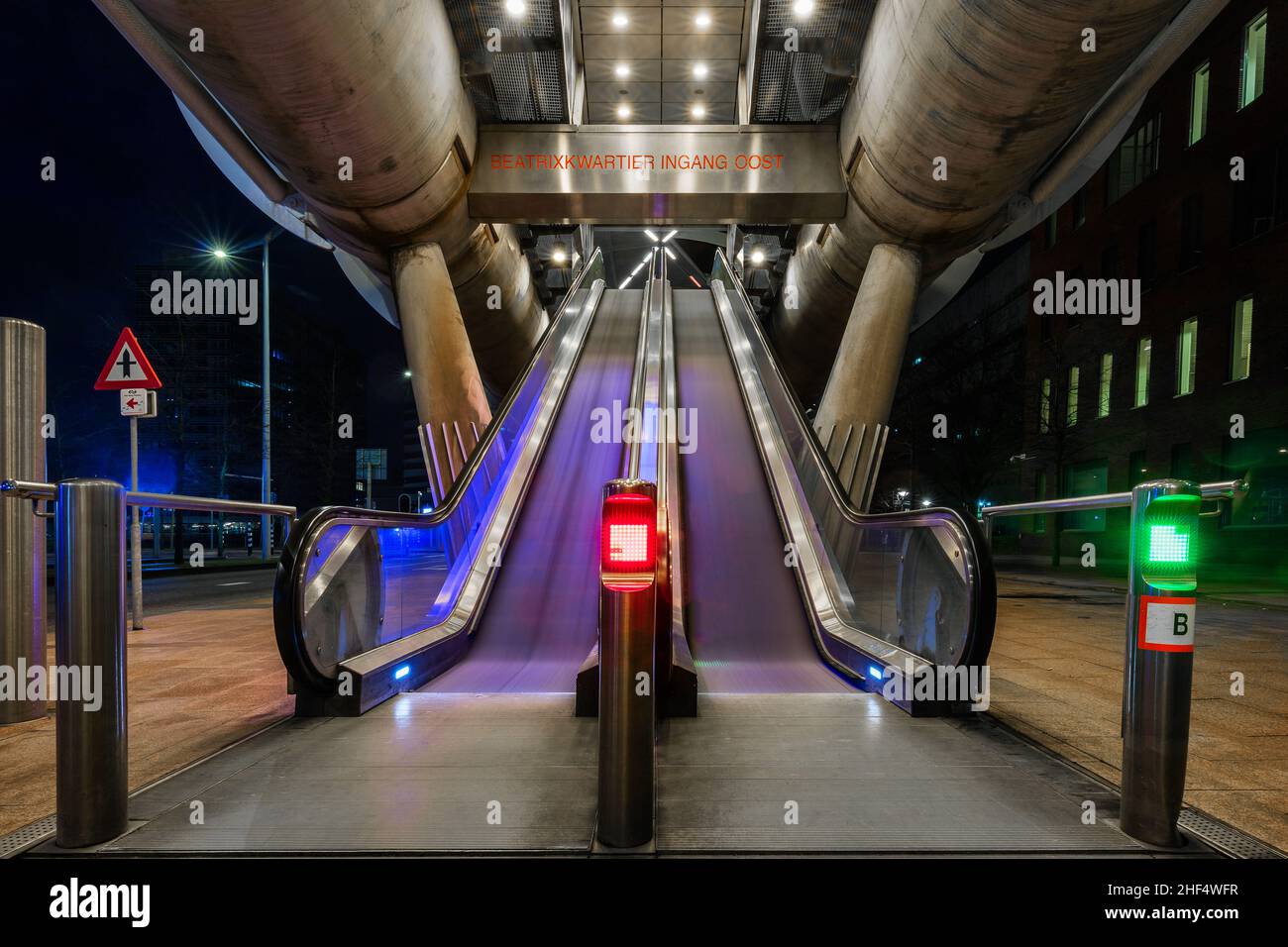 An escalator to a tramstation in Den Haag Netherlands Stock Photo