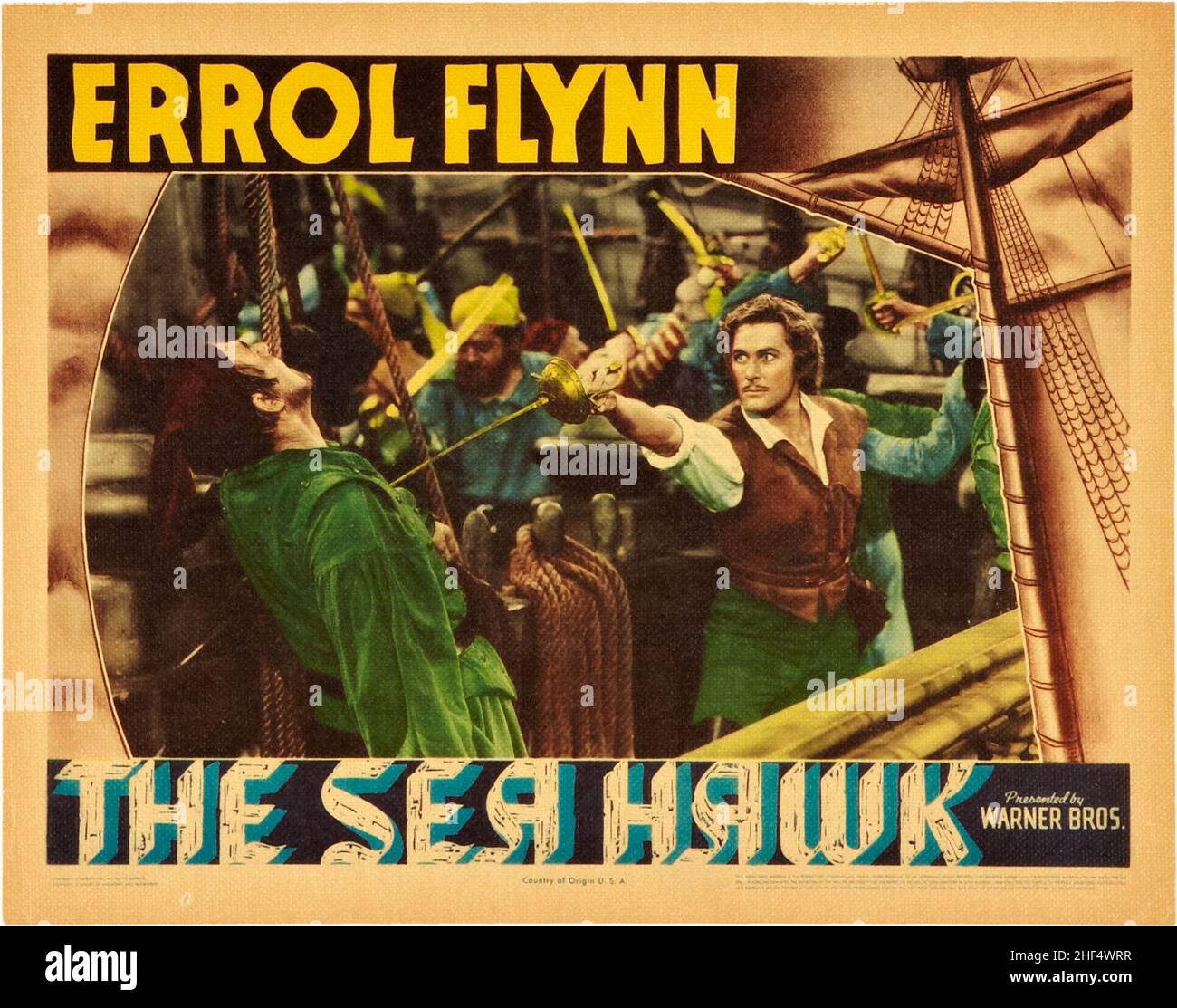 54 par 35 cm " Affiche belge Errol FLYNN THE SEA HAWK "L'AIGLE DES MERS 