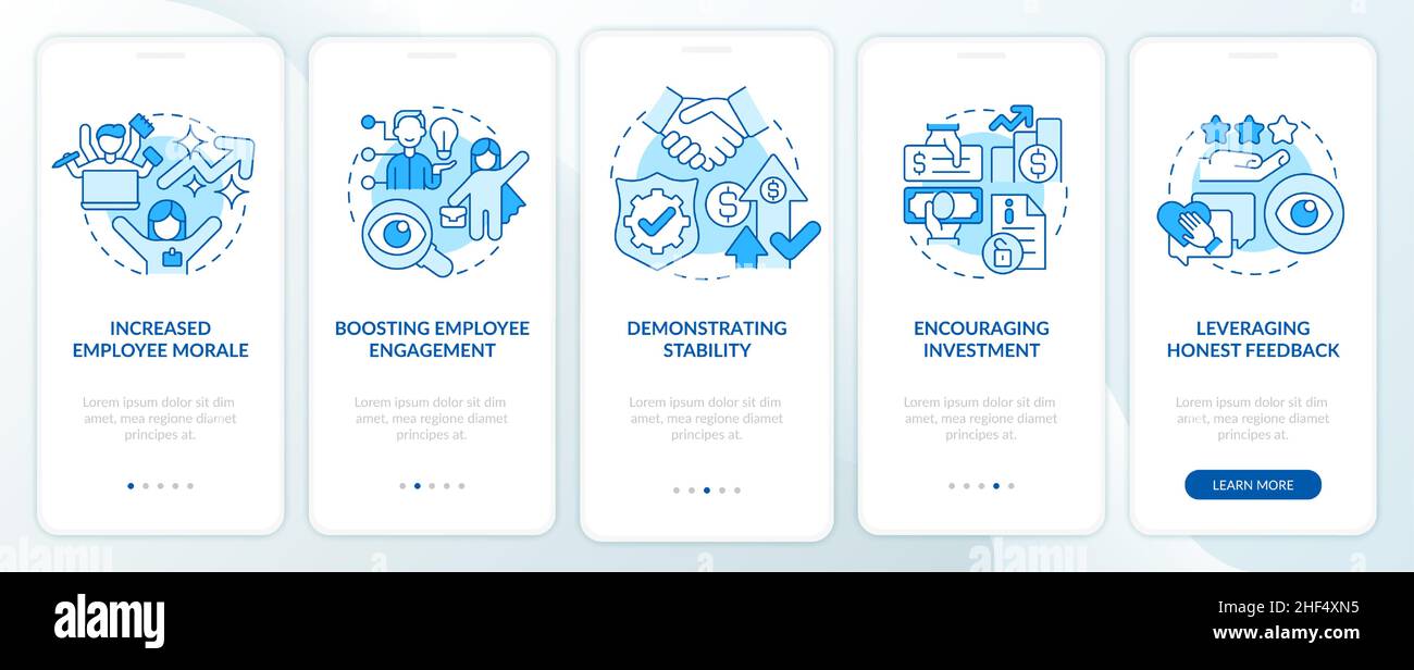 Benefits of transparency blue onboarding mobile app screen Stock Vector ...
