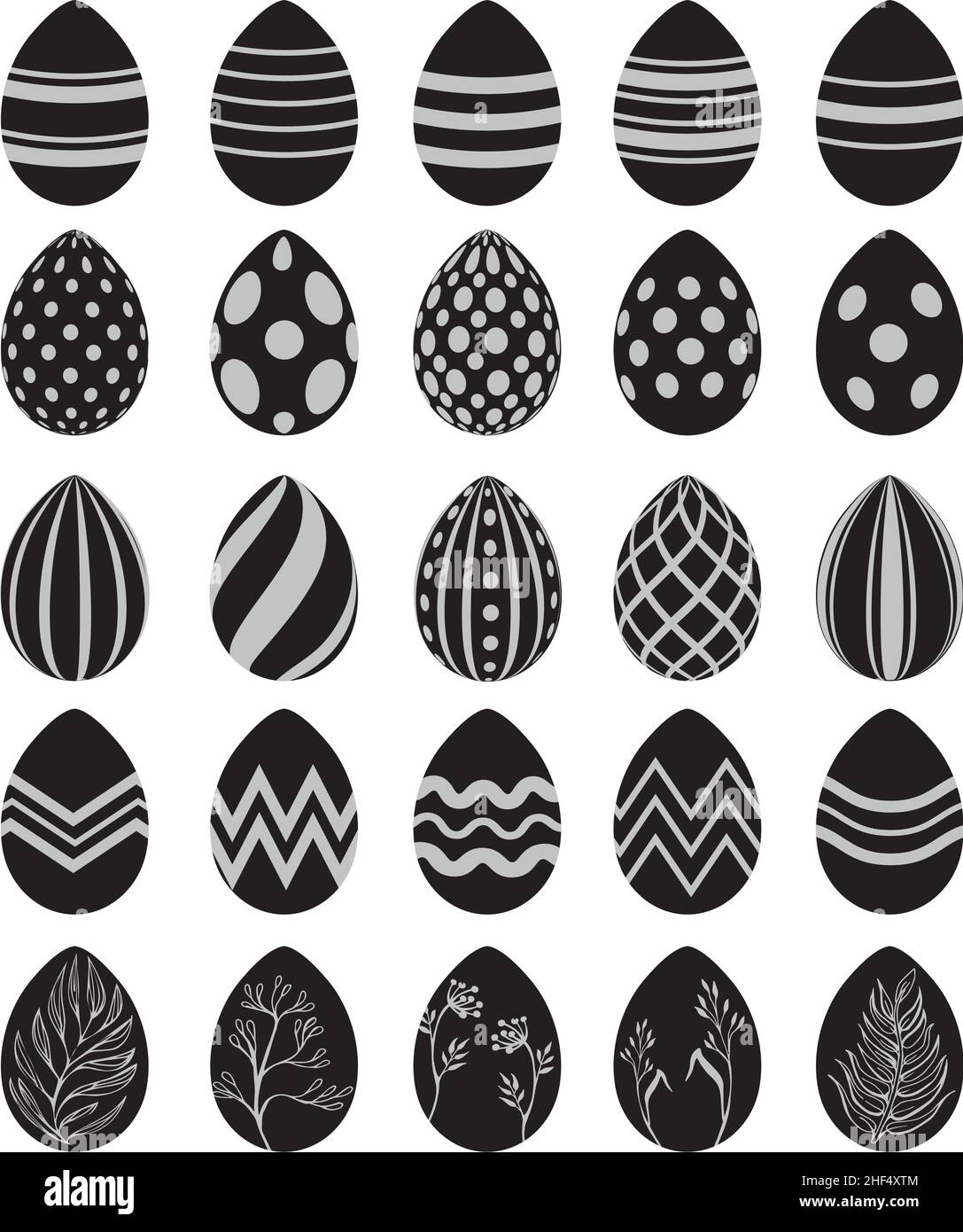 Set of 25 black Easter eggs isolated on white background - Vector ...