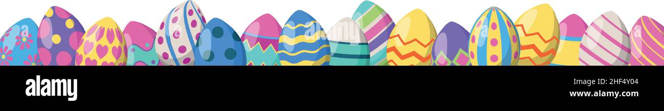Panoramic Easter background with many colorful eggs - Vector