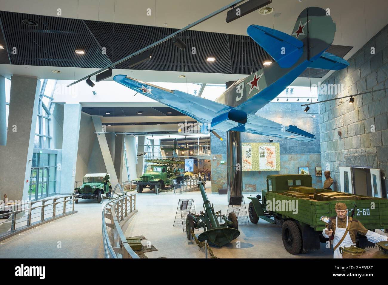 Soviet russian Yakovlev Yak-9 fighter aircraft and ZIS-5 Soviet truck In The Belarusian Museum Of The Great Patriotic War Stock Photo