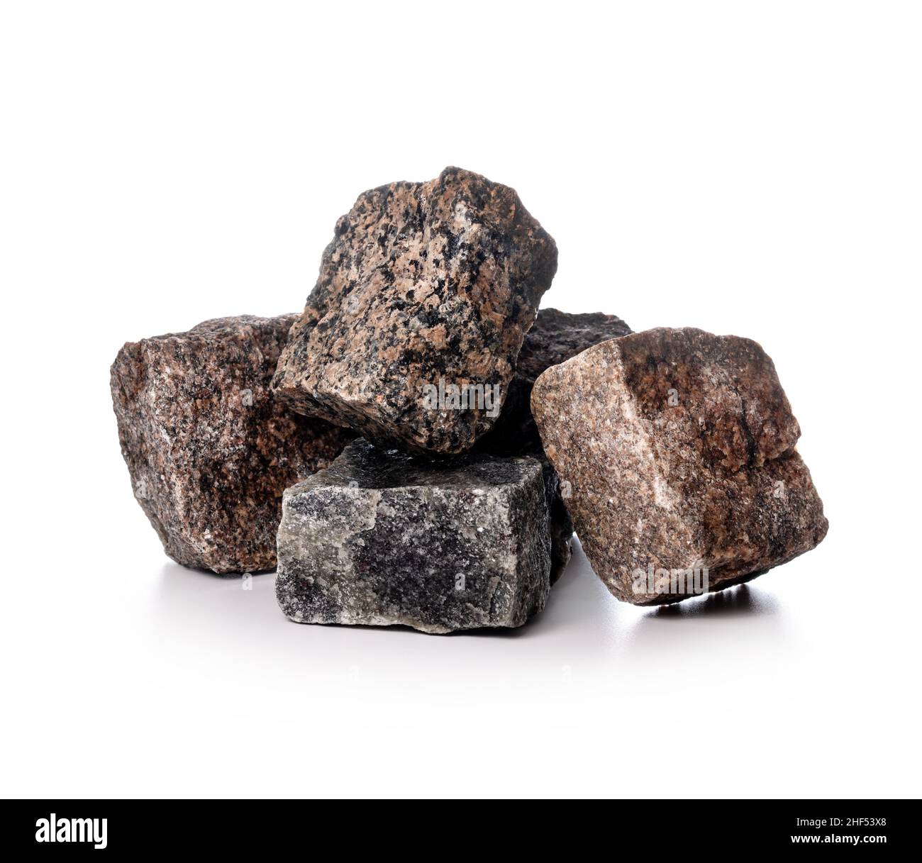 granite stone cobbles isolated on white background. natural cobblestone Stock Photo