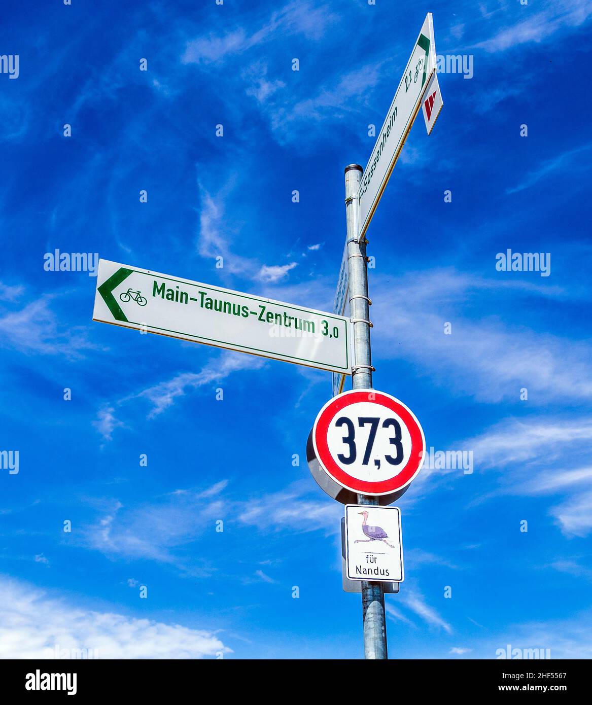 street sign for nandus under blue sky in Germany Stock Photo