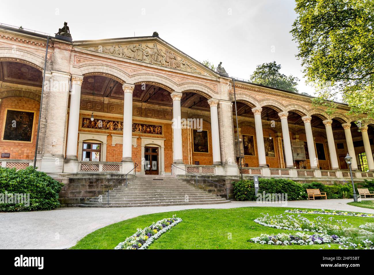 the Trinkhalle ,pump house in the Kurhaus spa complex in Baden-Baden, Germany. It was built 1839 - 42 by Heinrich Huebsch. Stock Photo