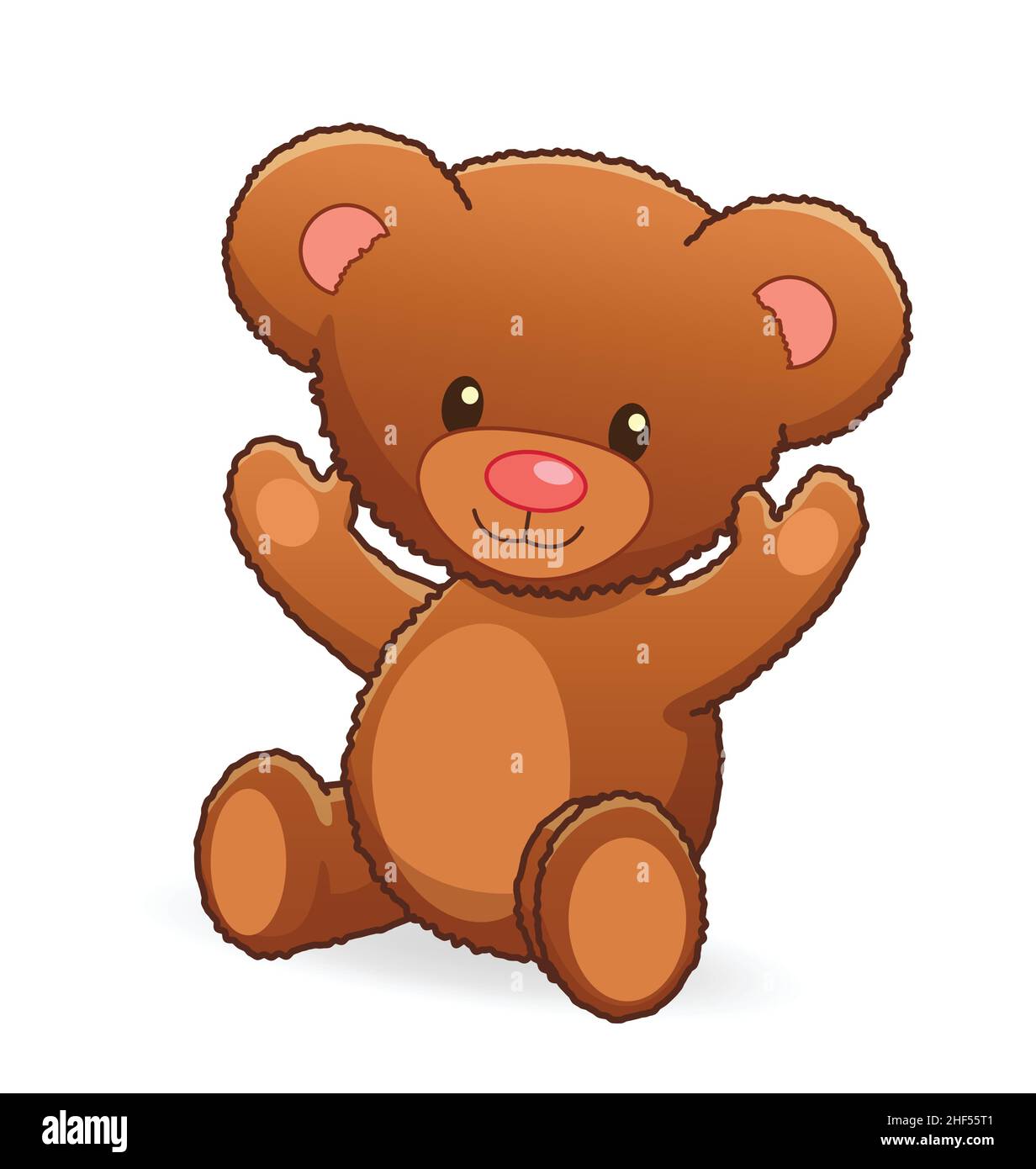 classic cute cuddly fuzzy brown teddy bear sitting and smiling vector ...