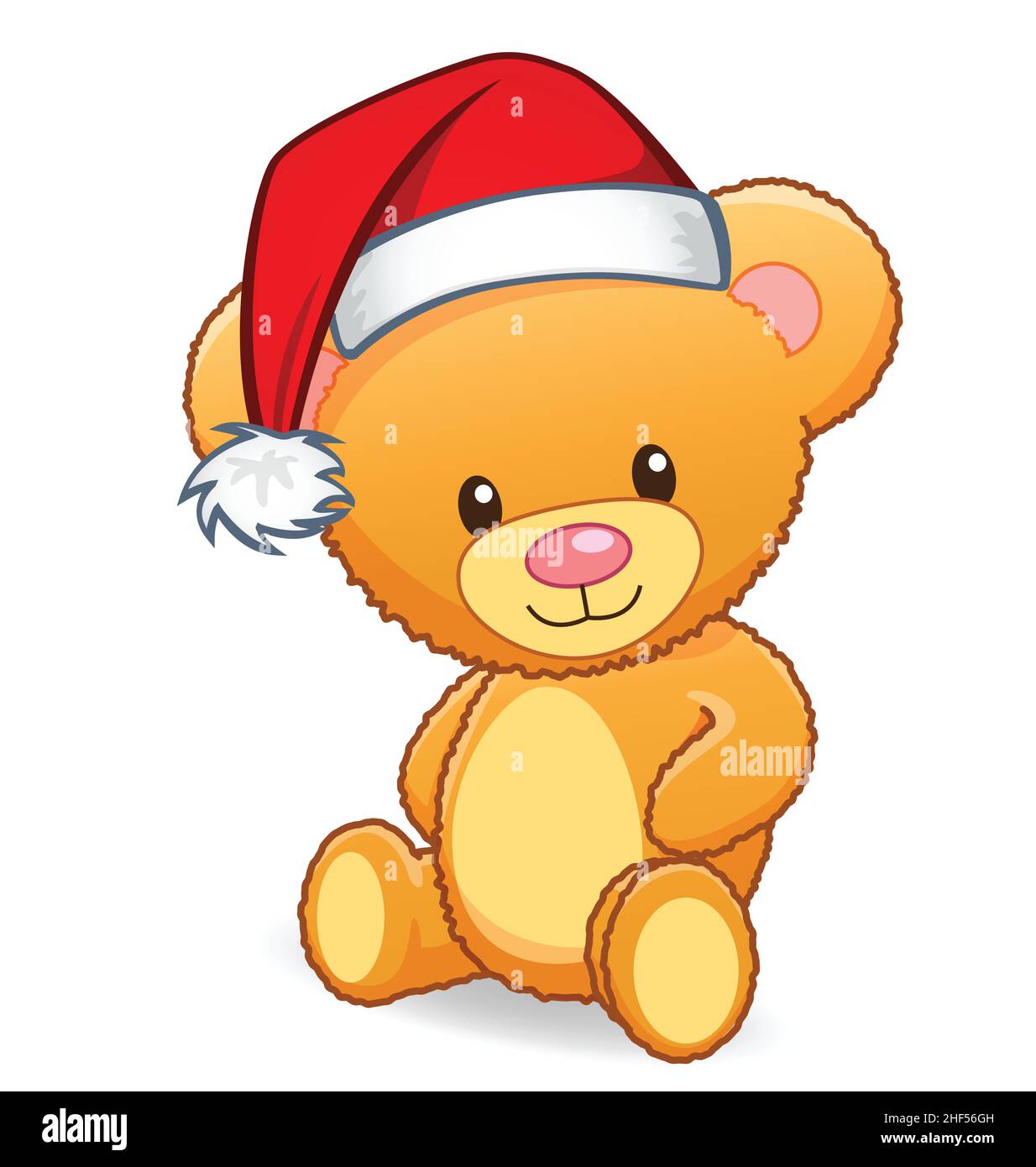 cute cuddly fluffy teddy bear with christmas santa hat and green bow ...