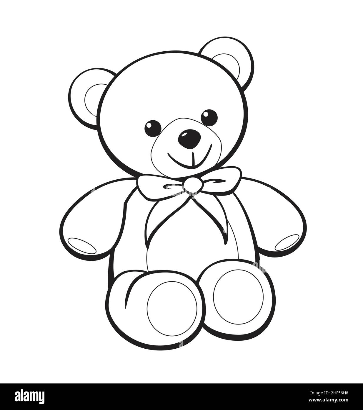 Cute smiling cartoon teddy bear for coloring in activity book image ...