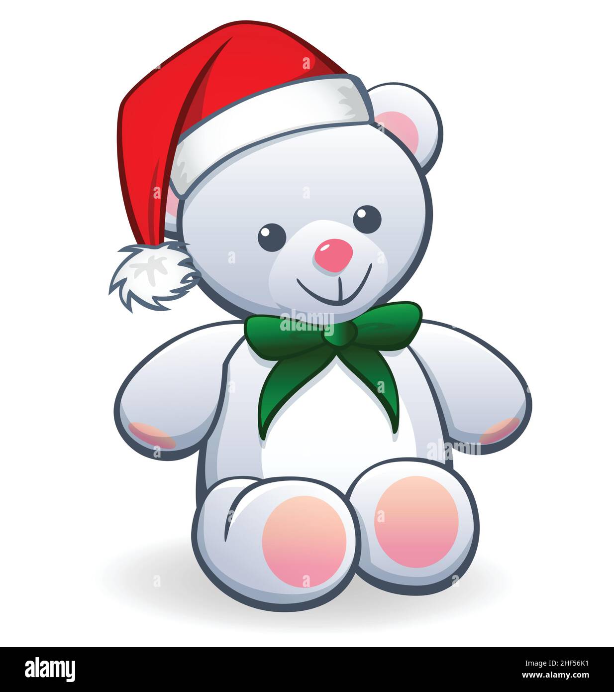 cute cuddly white teddy bear with christmas santa hat and green bow ...
