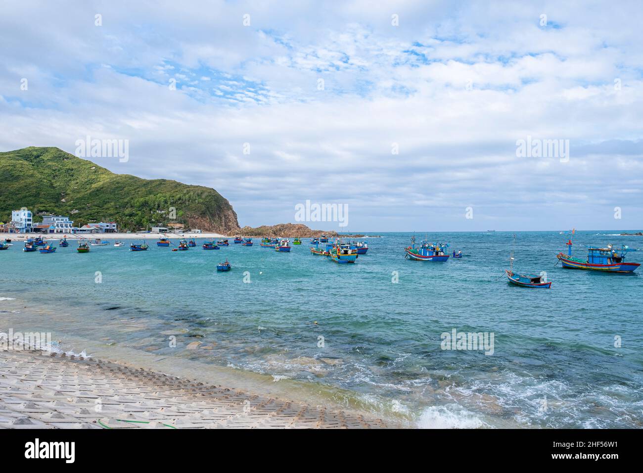 Scenery of a coastal fishing village in Qui Nhon city, Binh Dinh province Stock Photo