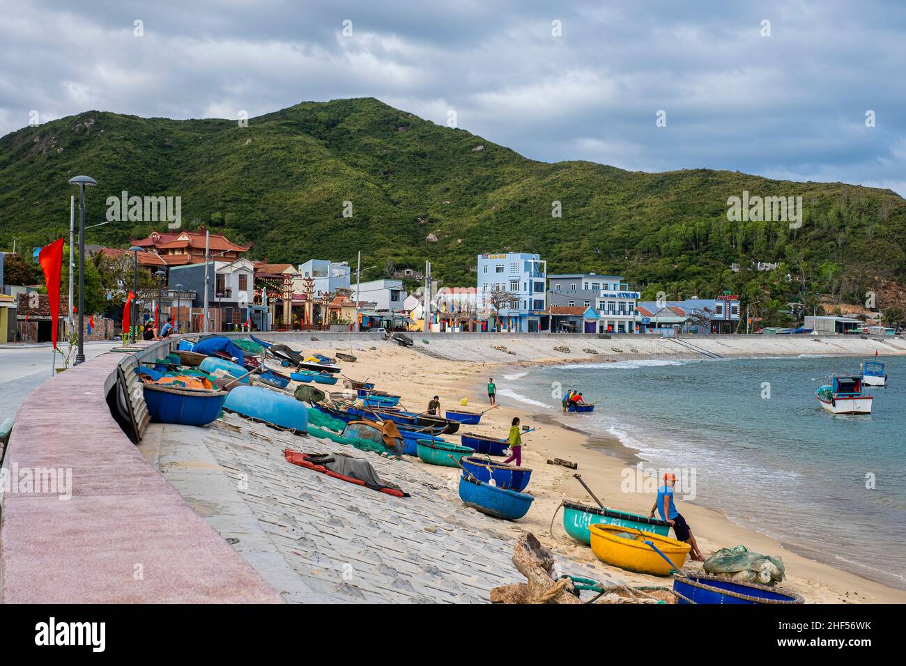 Scenery of a coastal fishing village in Qui Nhon city, Binh Dinh province Stock Photo