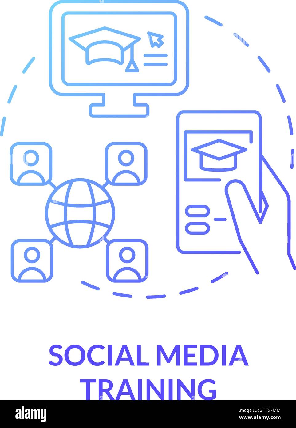 Social media training blue gradient concept icon Stock Vector