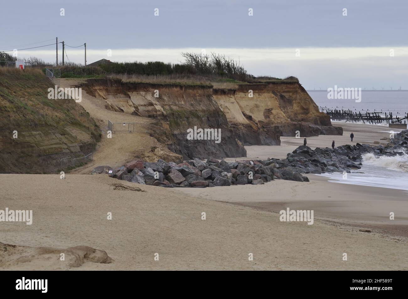Coastal erosion at Happisburgh, north-east Norfolk, England, UK . Stock Photo