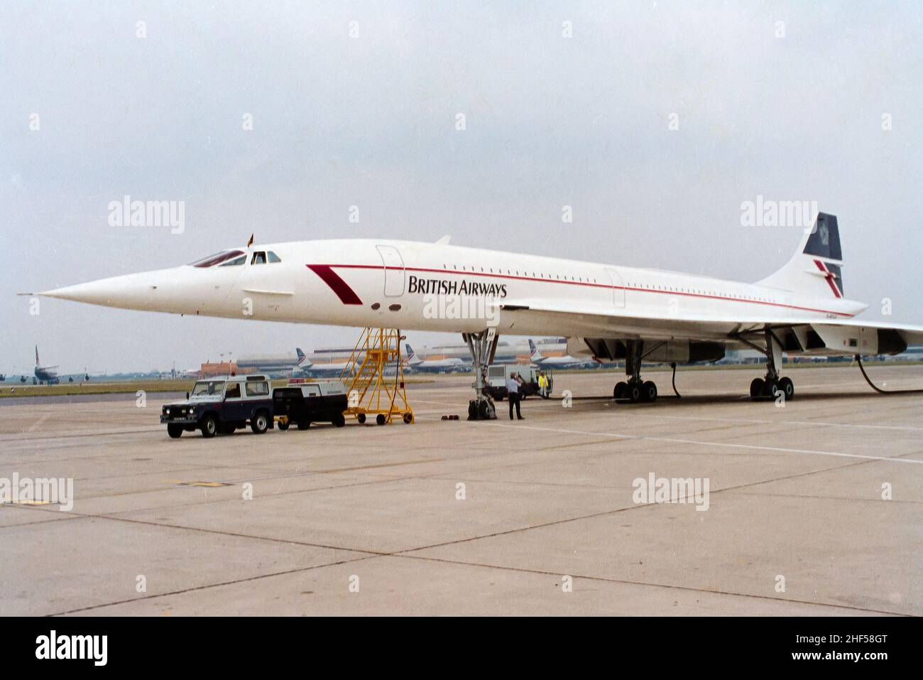 British Airways Concorde at Heathrow Airport 1992 departing with Queen Elizabeth Stock Photo