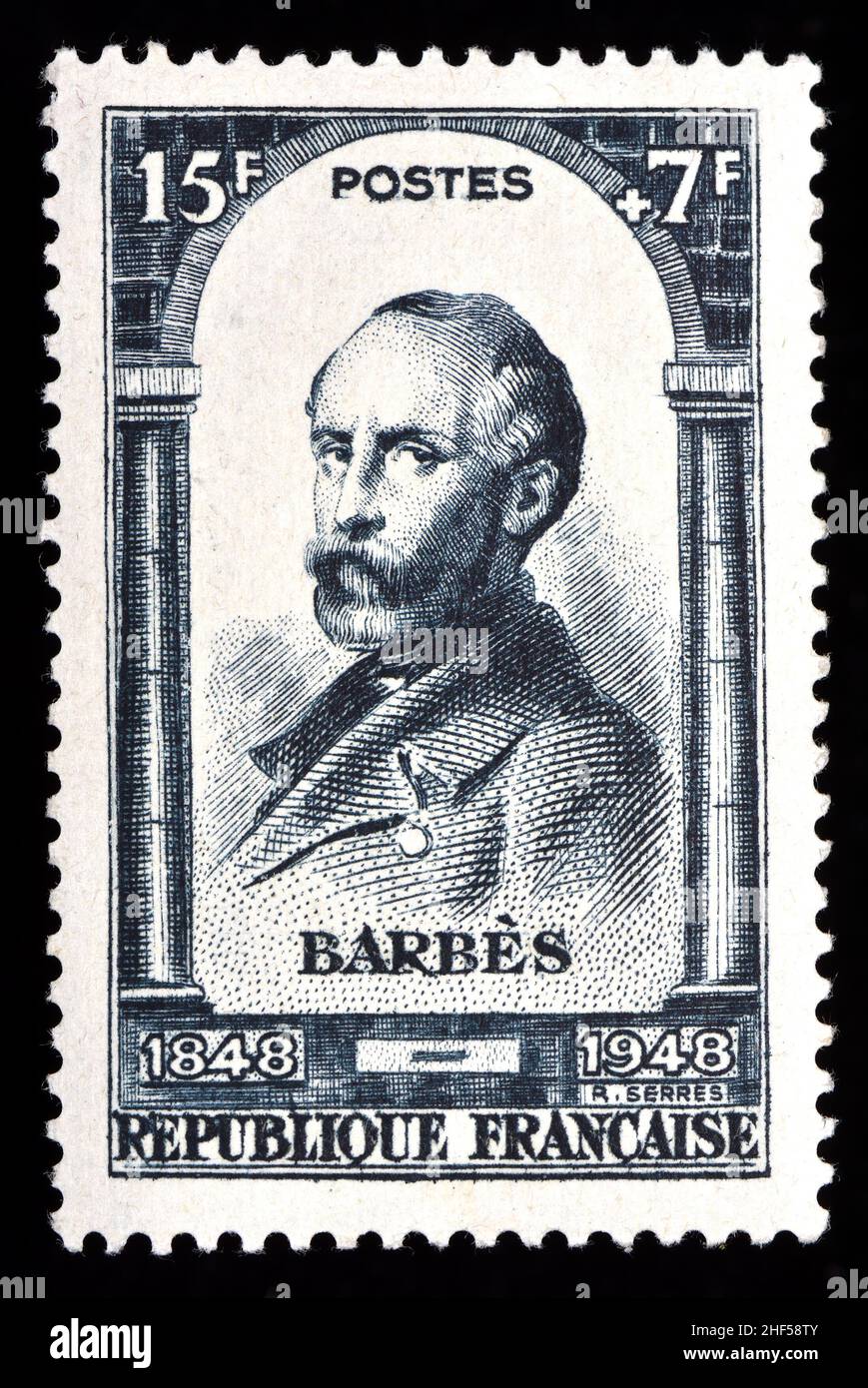French postage stamp (1948) : Armand Barbès (1809 – 1870) French Republican revolutionary Stock Photo