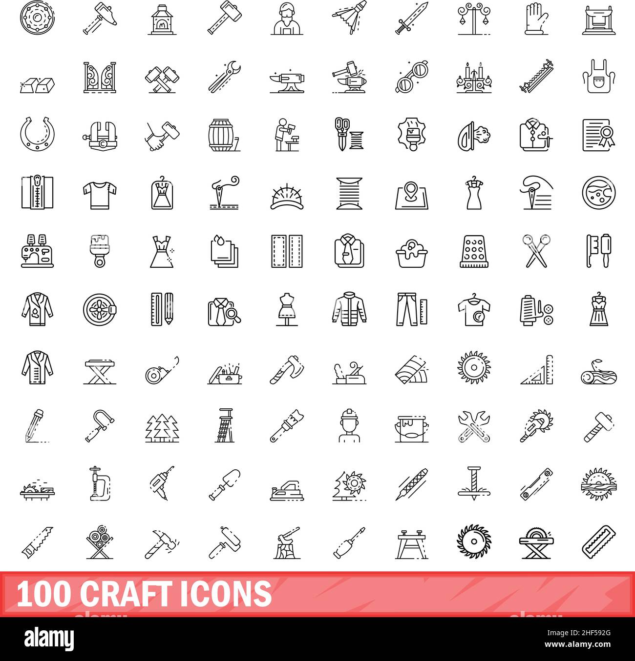 100 craft icons set. Outline illustration of 100 craft icons vector set ...