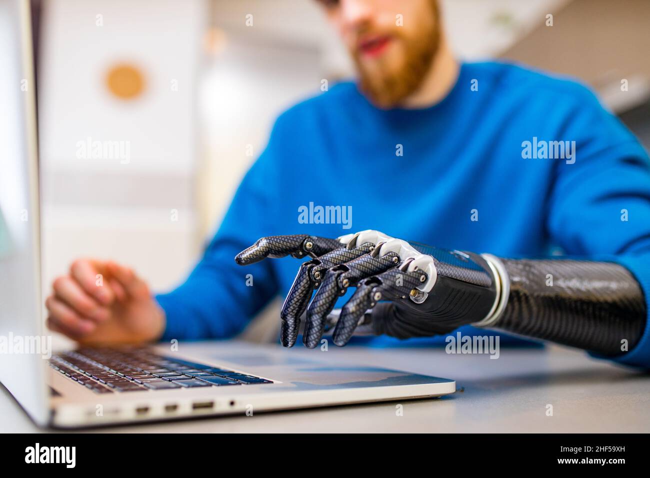 young man working freelance in laptop at home Stock Photo