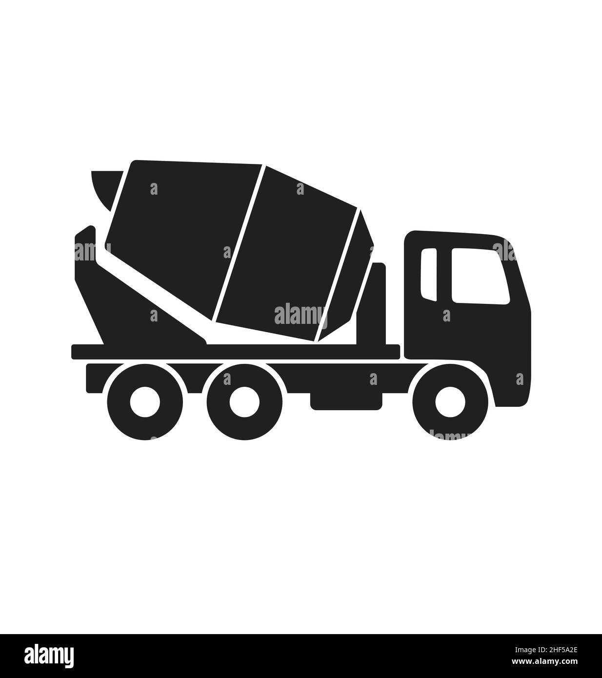 simple concrete cement mixer truck silhouette side view icon symbol vector isolated on white background Stock Vector
