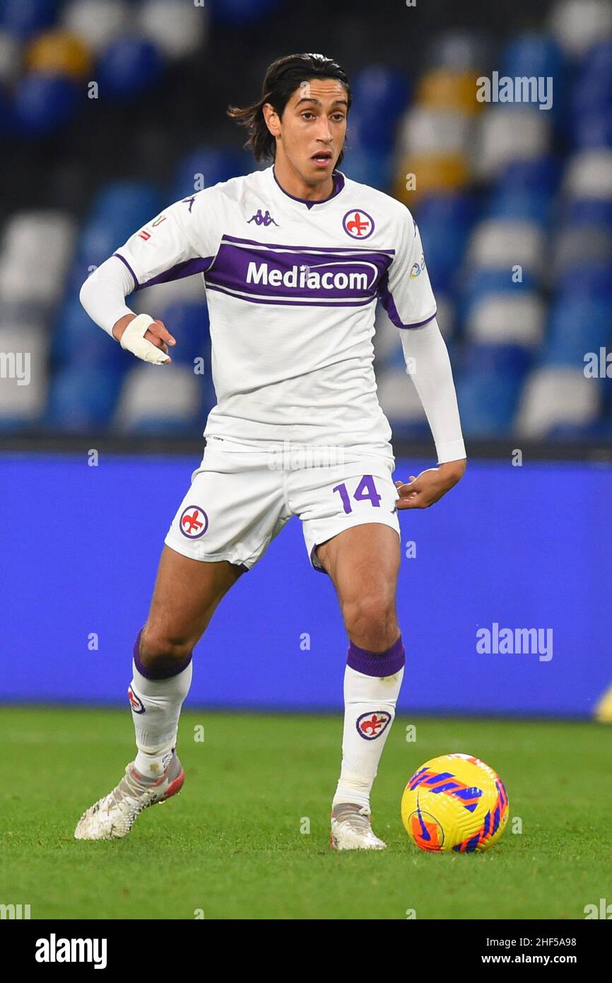 Naples, Italy. 13th Jan, 2022. Youssef Maleh ( ACF Fiorentina) in action  during the match Italian cup frecciarossa between SSC Napoli and ACF  Fiorentina o at Stadio Diego Armando Maradona final result