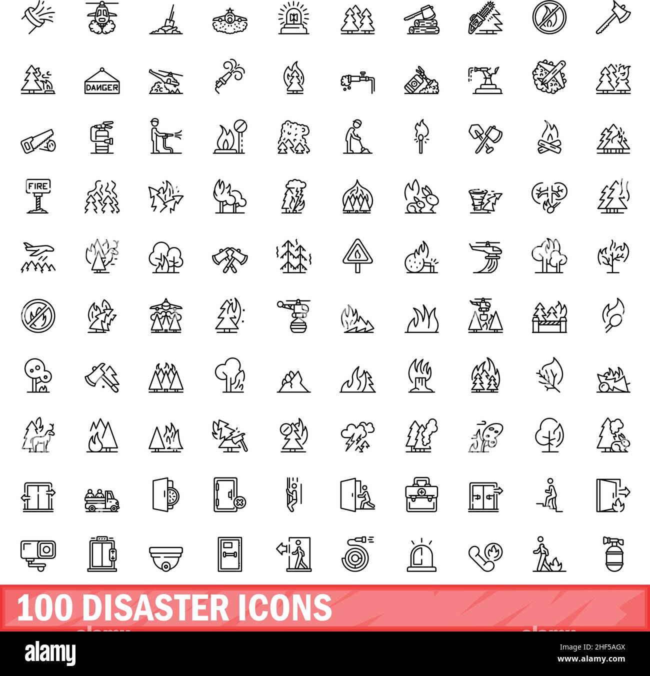 100 disaster icons set. Outline illustration of 100 disaster icons ...