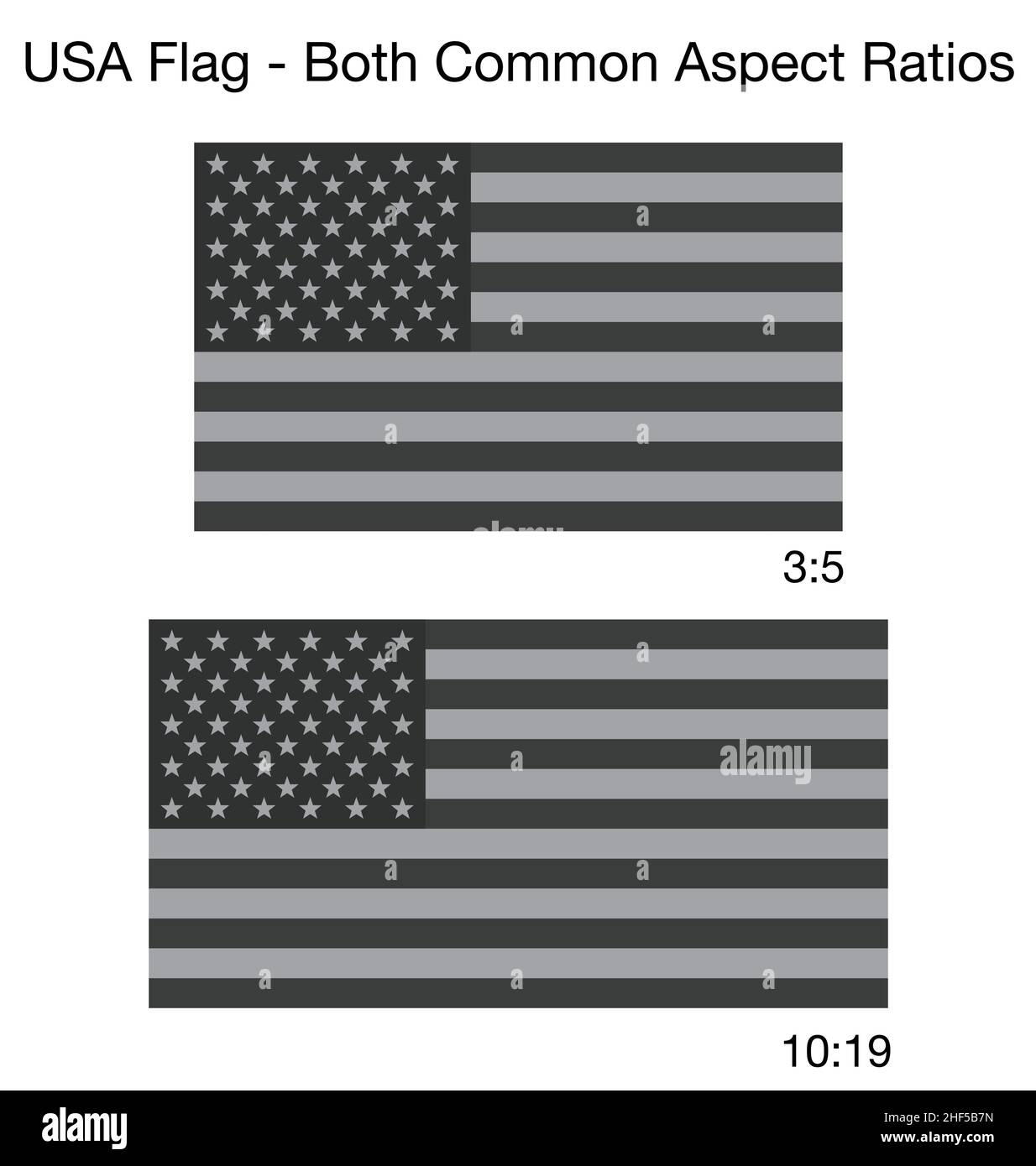 Accurate correct grayscale USA Flags both common sizes aspect ratios