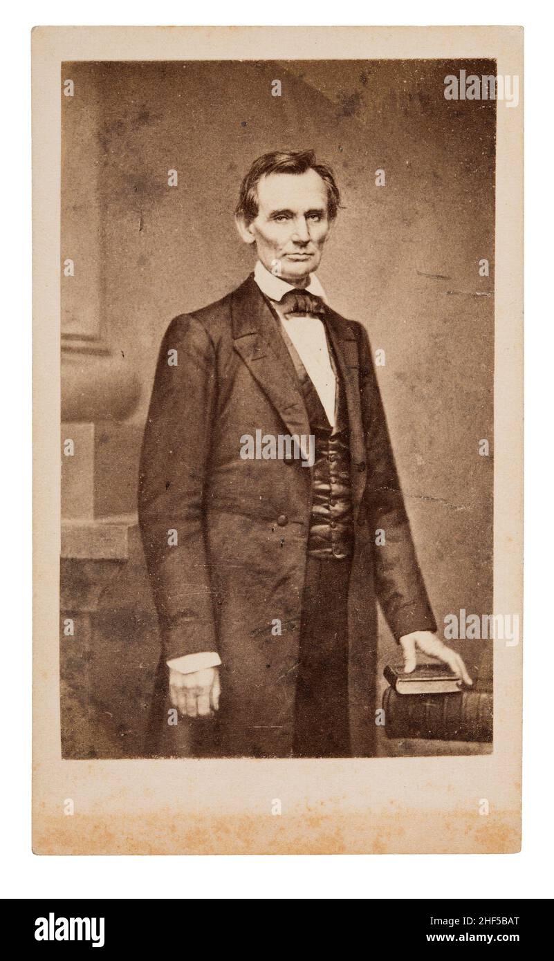 Abraham Lincoln- Cooper Union Portrait by Brady. Carte-de-visite of O-17, taken by Mathew Brady in New York 1859. Stock Photo