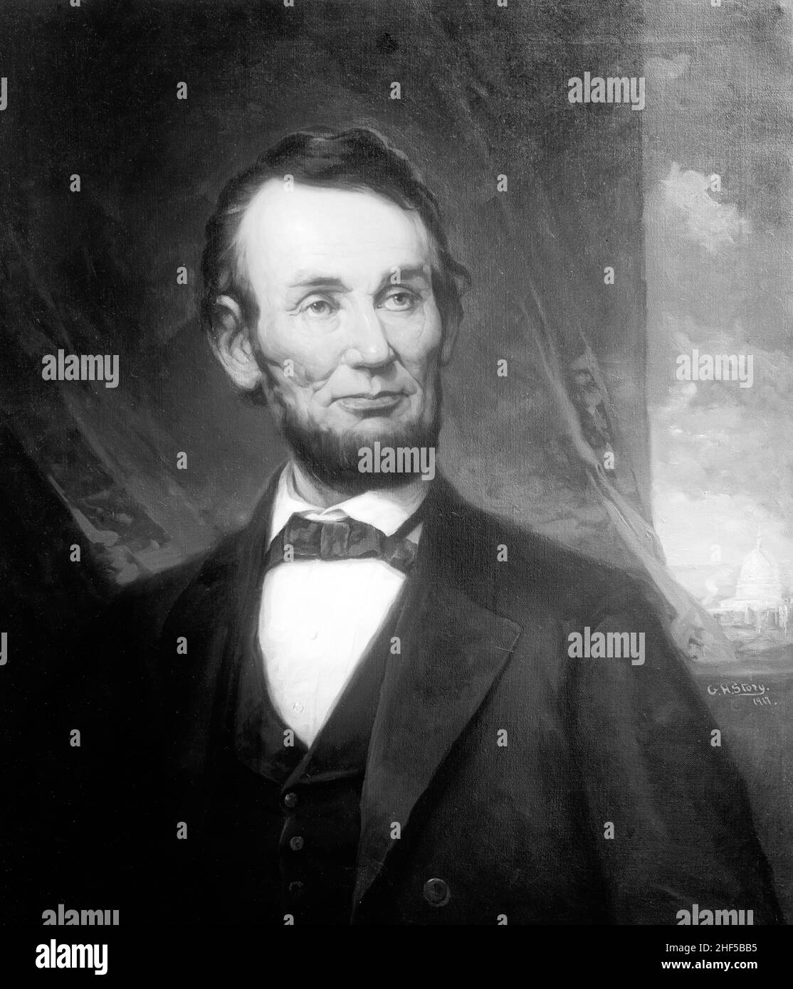 Abraham 'Abe' Lincoln 1809-1865. Story, George Henry, 1835-1923, artist. Detroit Publishing Co., copyright claimant. C 1917-1930. Stock Photo