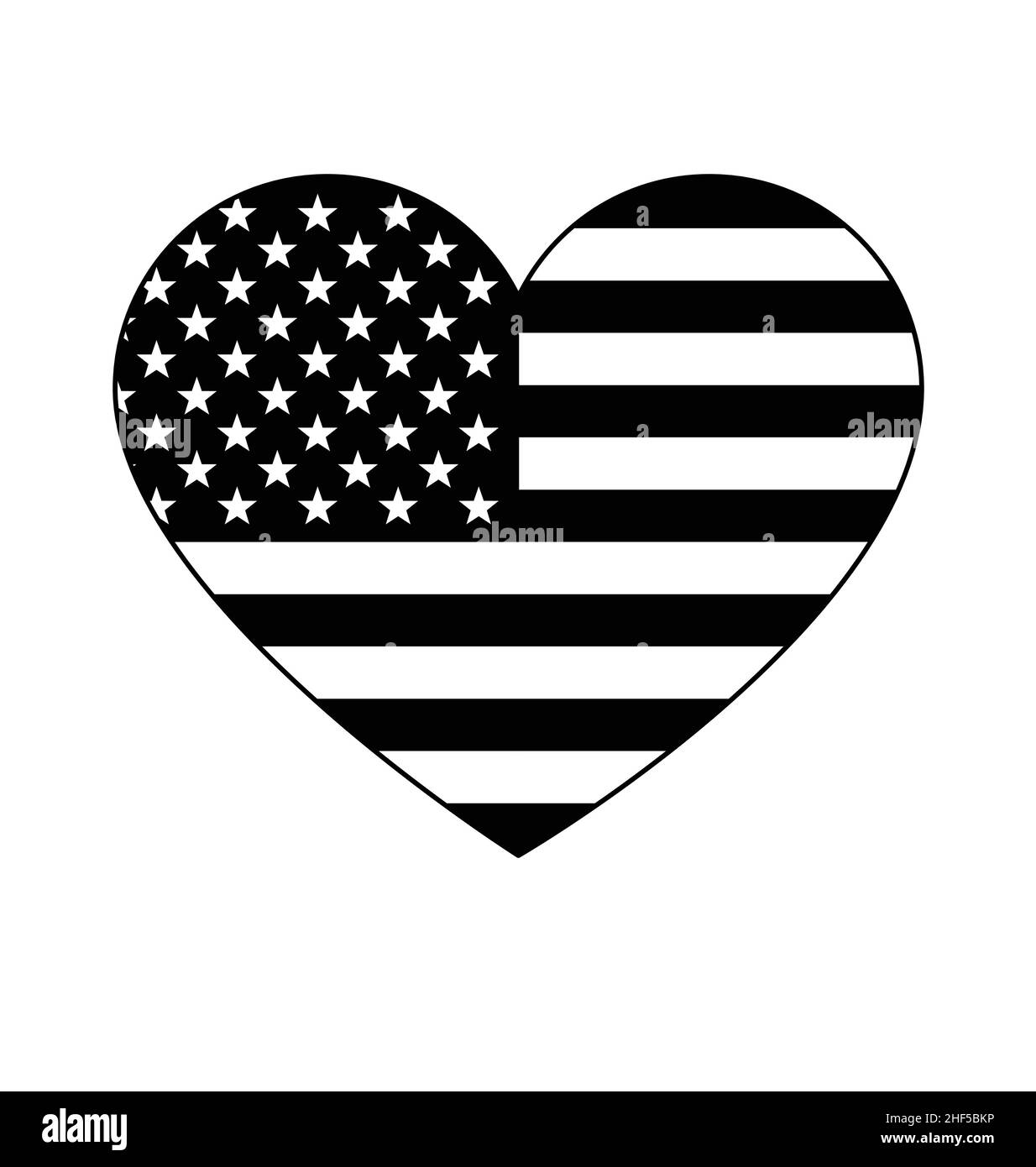 american usa flag in love heart shape icon symbol black and white tshirt graphic isolated on white background vector Stock Vector