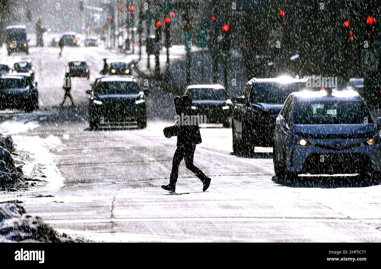 City traffic on a cold winter day. Stock Photo