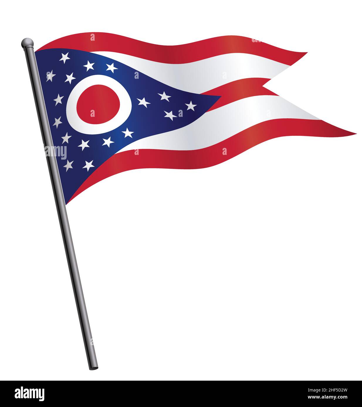 accurate correct  ohio oh state flag flying waving on flagpole vector isolated on white background Stock Vector
